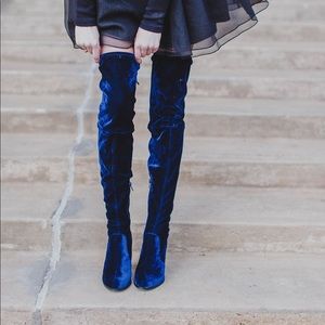 Blue velvet OTK boots
